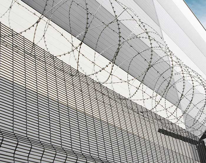 High security fence with razor wire